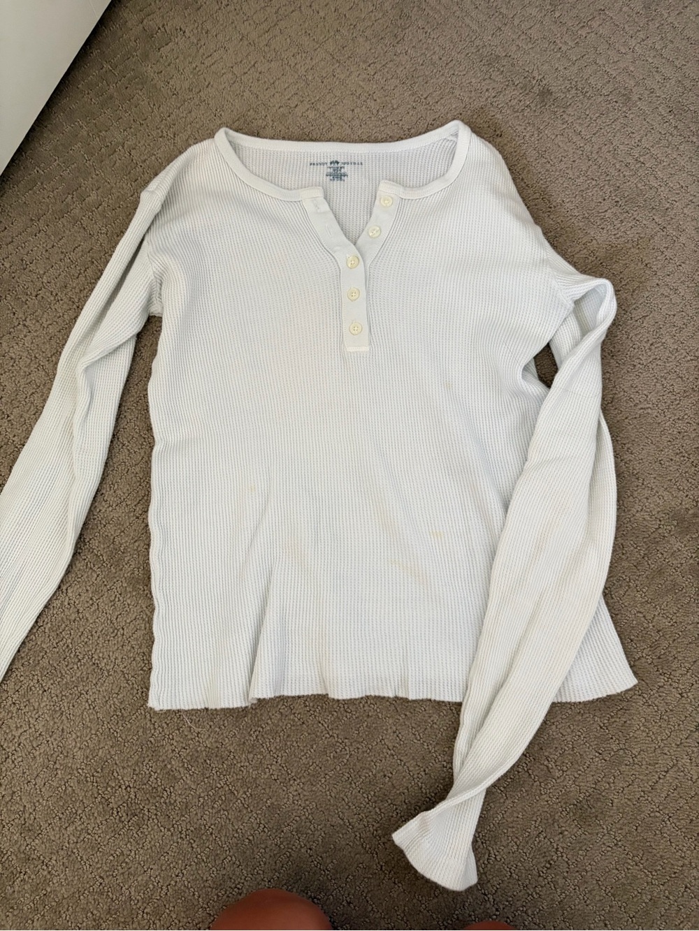 Brandy Melville Off-White Ribbed Henley Long Sleeve Top